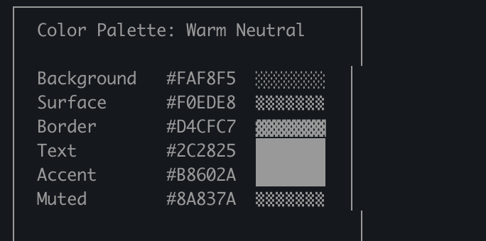 Claude Code trying to show a color palette in Markdown